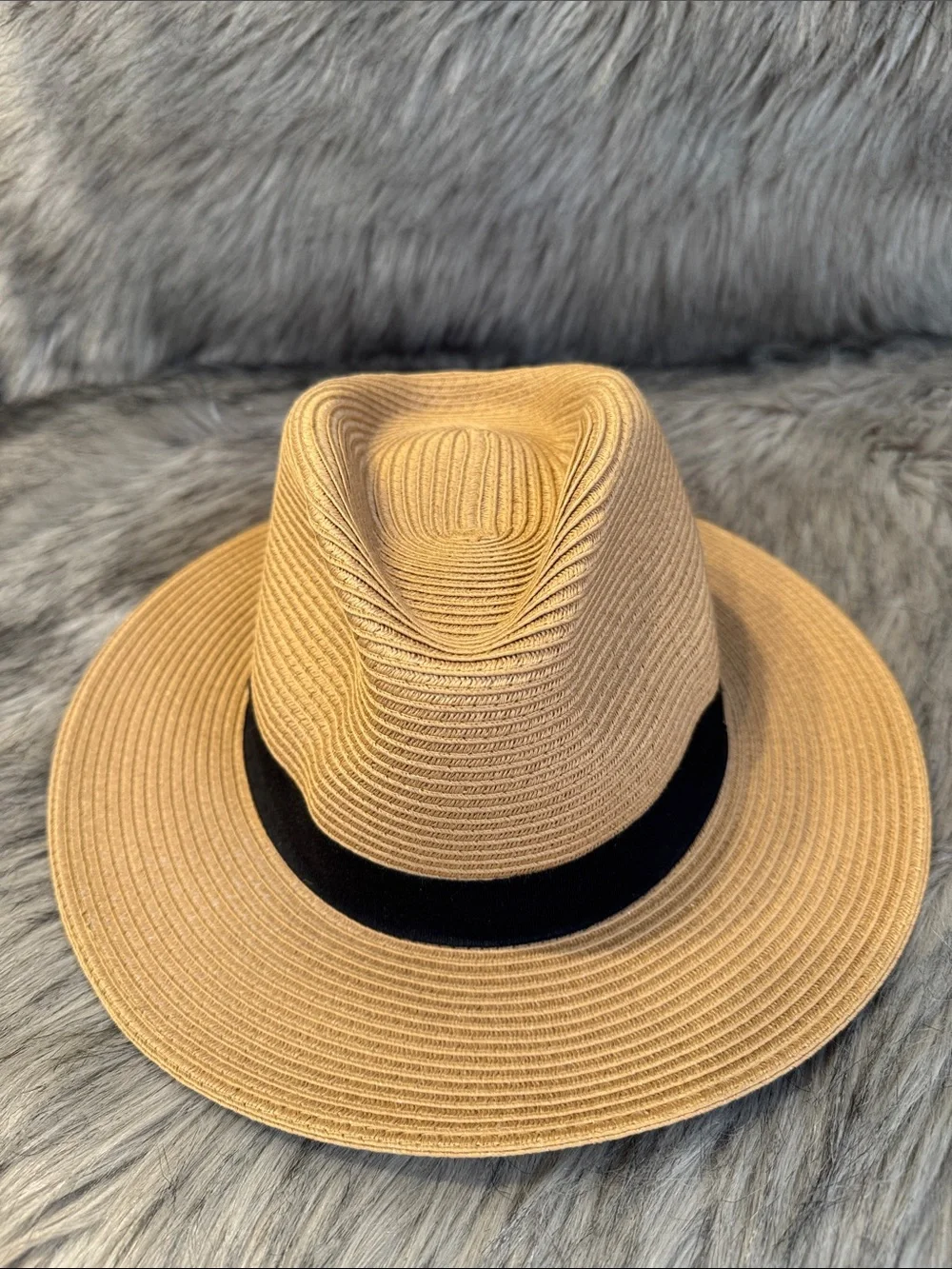 Carkella Straw Fedora Hat with Black Band - Tan Size XL